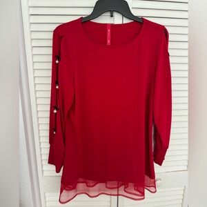 IC Collection Red Women's Top with Pearl/Bow detail, Medium